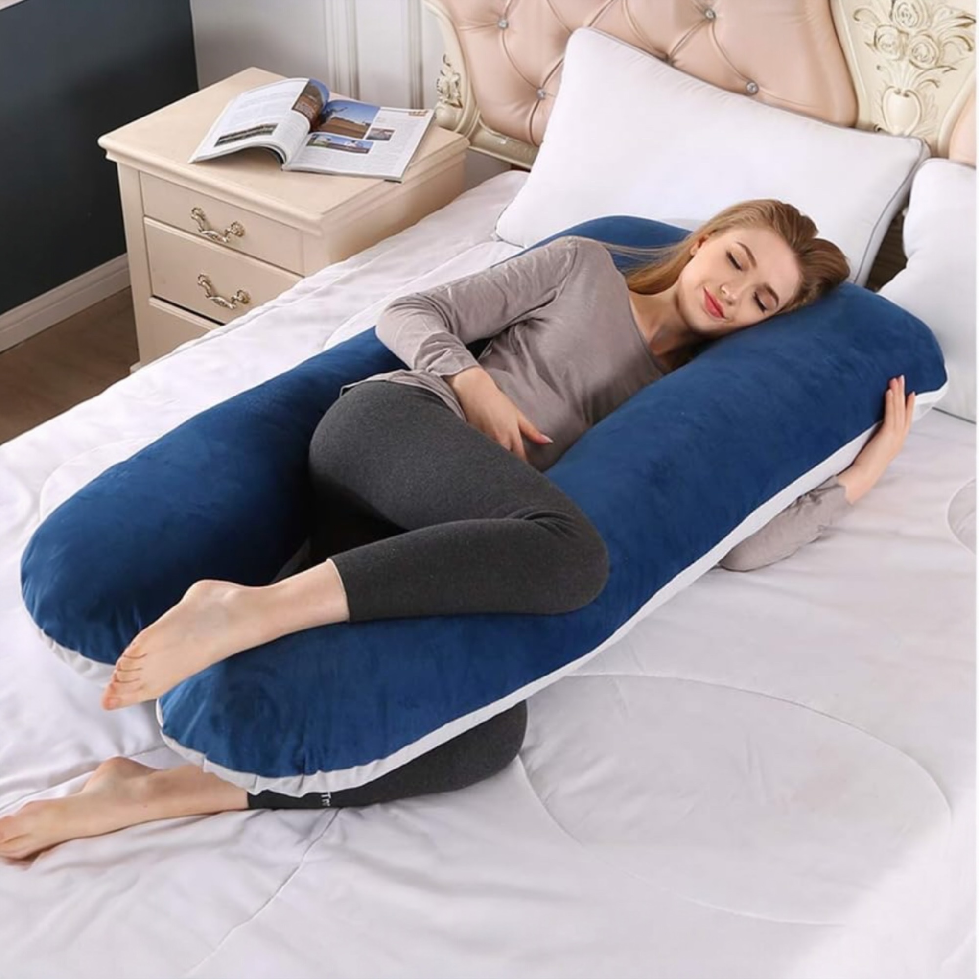 Almohadas De Embarazo para Dormir, Almohada De Cuerpo Completo, Grande En Forma De U Almohada De Cuerpo Completo, Almohada Ultra Suave con Funda Extraíble, Terciopelo, Almohada Dormir, Sleep Confort Almohada, Forma de U Almohada (ALMOHADA-001 2790)