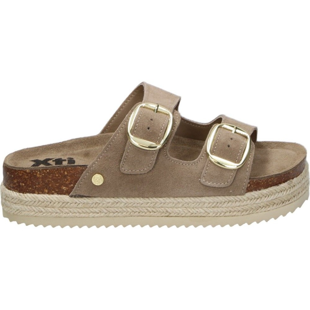 XTI | Sandalias con Plataforma XTI para Mujer – Sandalia Destalonada en Color Taupe – Sandalia con Hebilla Slip On – Plataforma Media y Cómoda – con Esparto – Versátiles – Modelo 143635