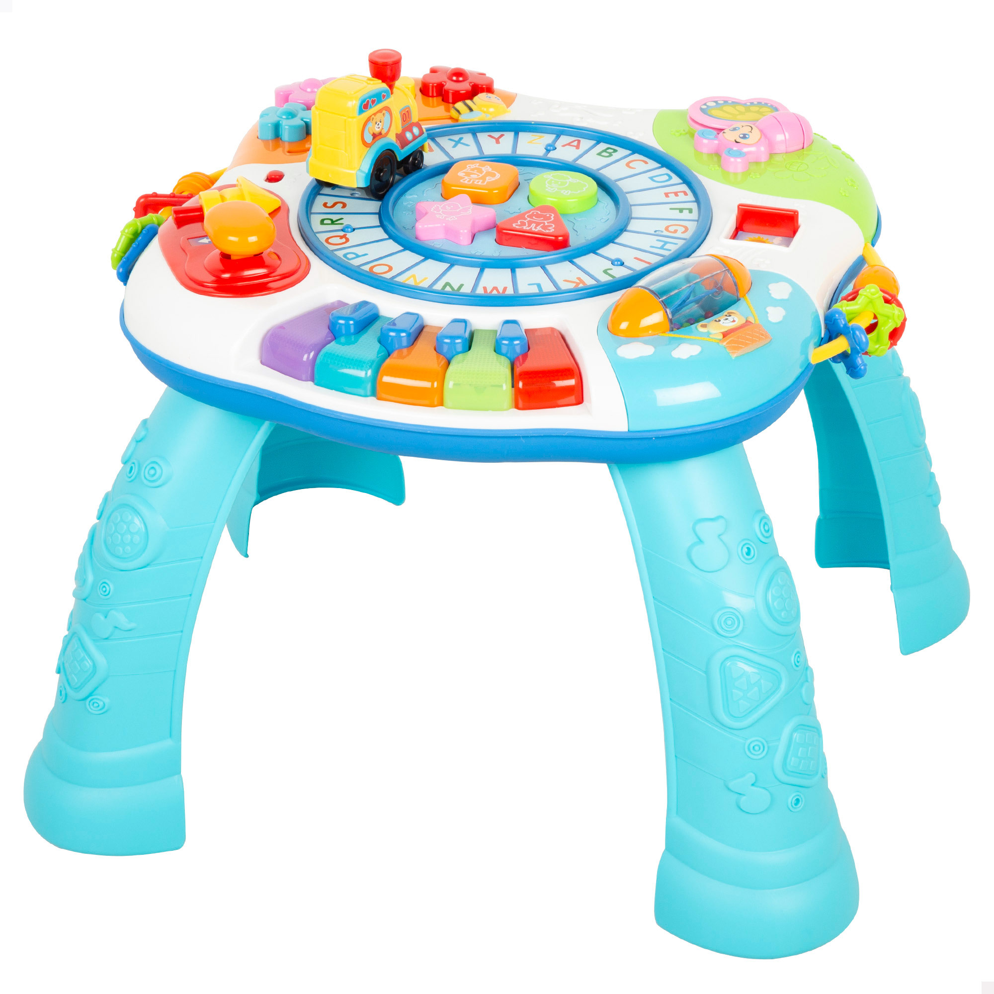 Winfun - Mesa de actividades, luces y sonido, +12 meses, voz en español, piano, tren, juguetes educativos, para bebés, interactivo, desarrollo motricidad, cognitivo