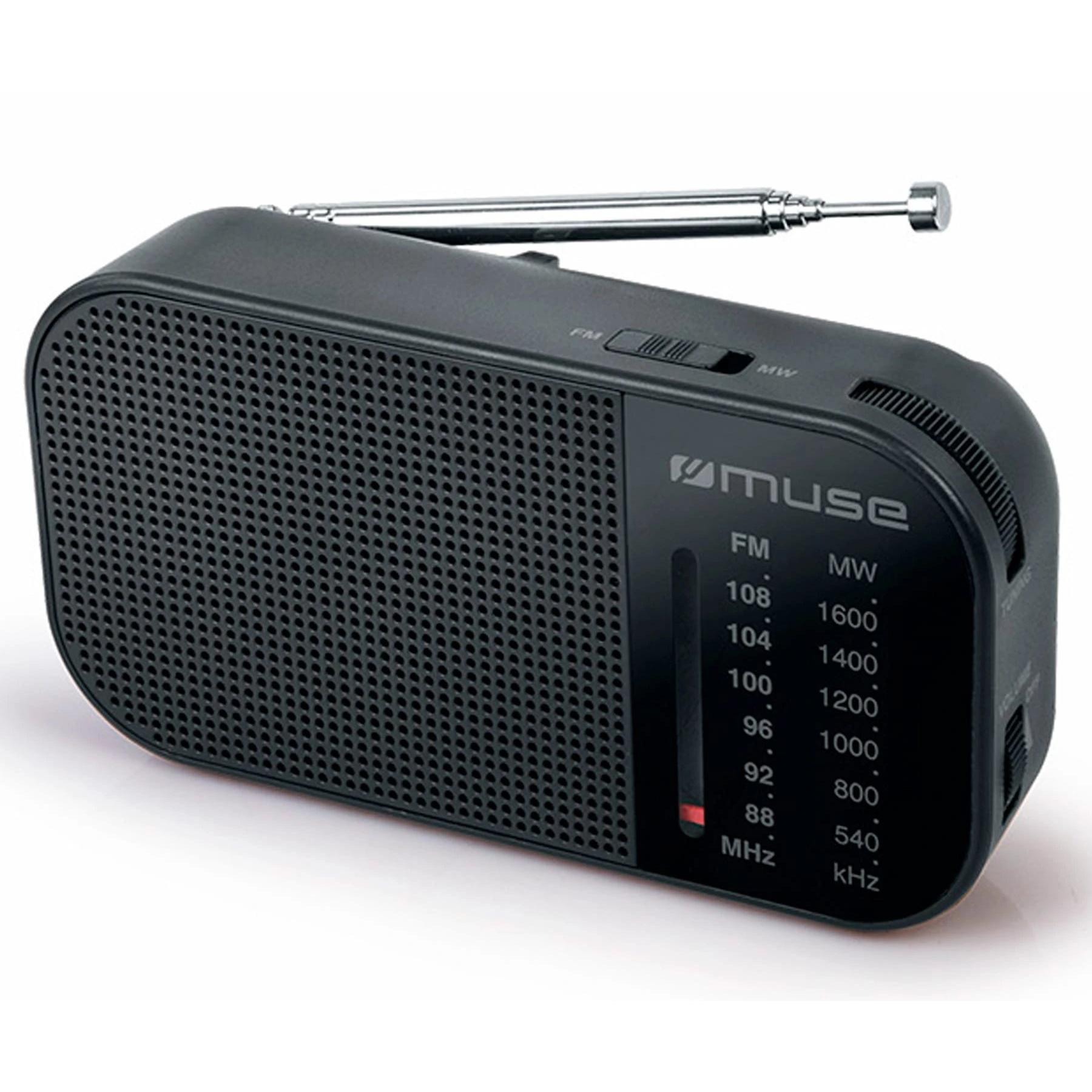 Muse - Radio analógica portátil MUSE M025R con sintonizador FM y MW, altavoz integrado y funcionamiento a pilas, color negro