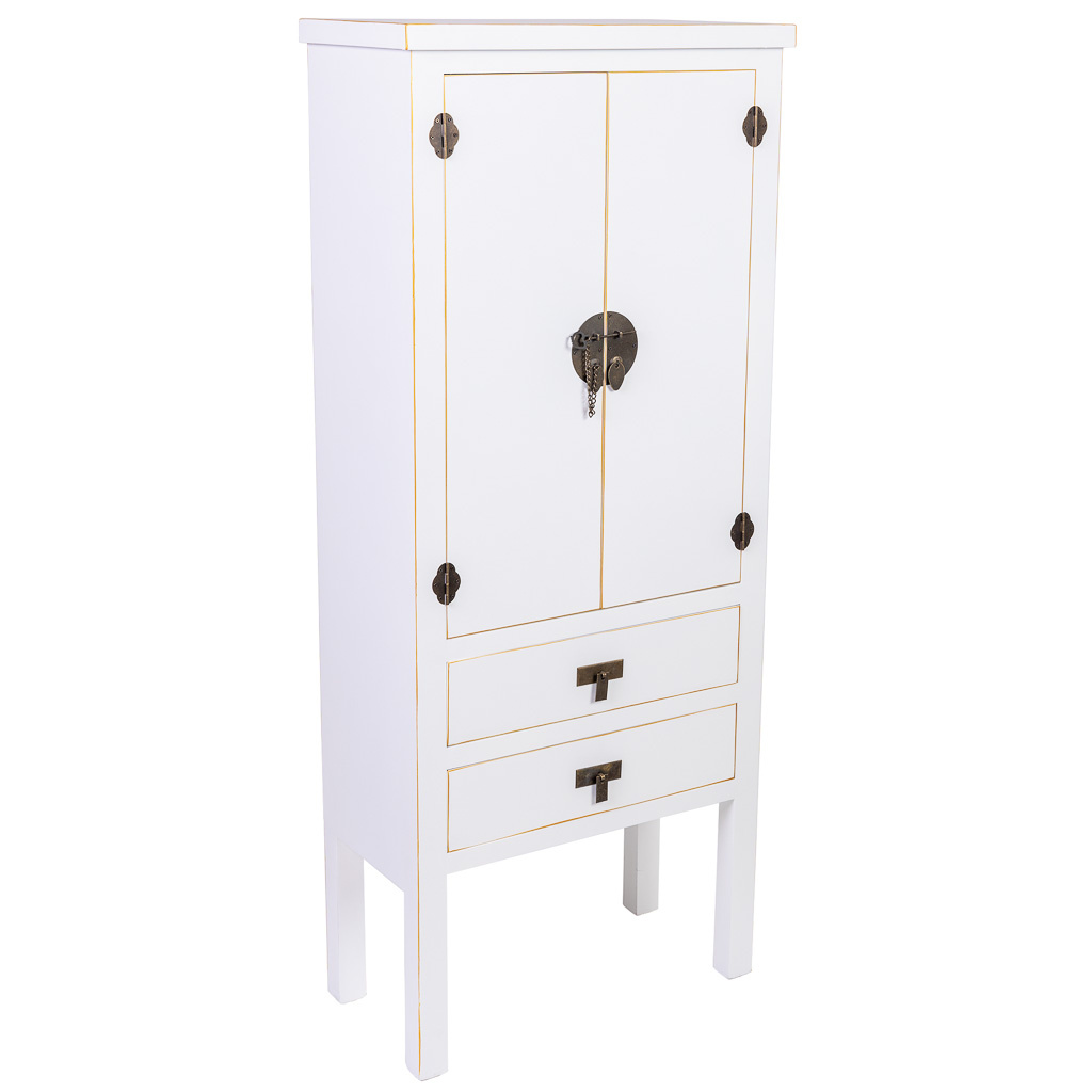 Wonderlust Deco - Armario de madera 2 cajones 2 puertas 60x30x142h cm Blanco 60x30x142h cm