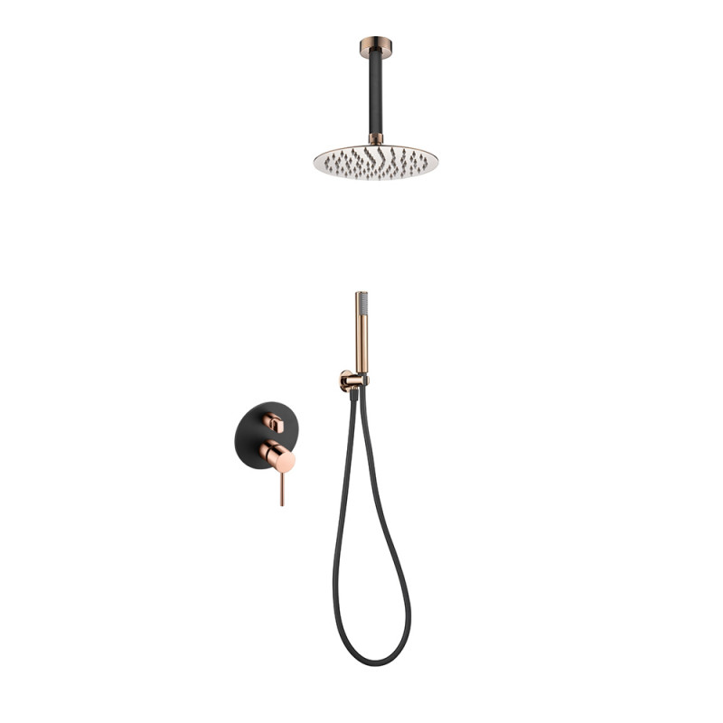 Imex Thalos GPTS045/NOR moderno conjunto de ducha diseño monomando acabado negro mate y oro rosa