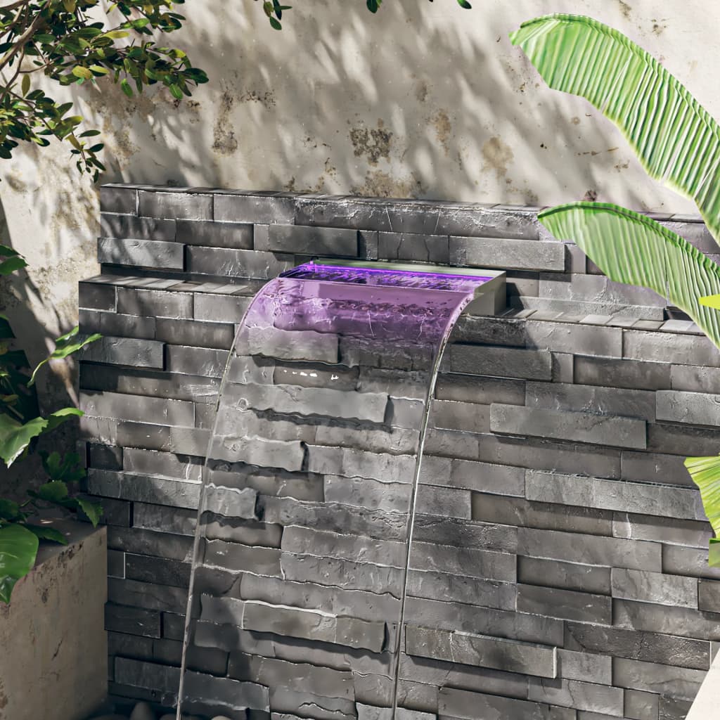 vidaXL Fuente Cascada con LED RGB Acero Inoxidable para Piscina Jardín Patio Dimensiones 30 x 21 x 8 cm,  45 x 21 x 8 cm,  60 x 21 x 8 cm y mas