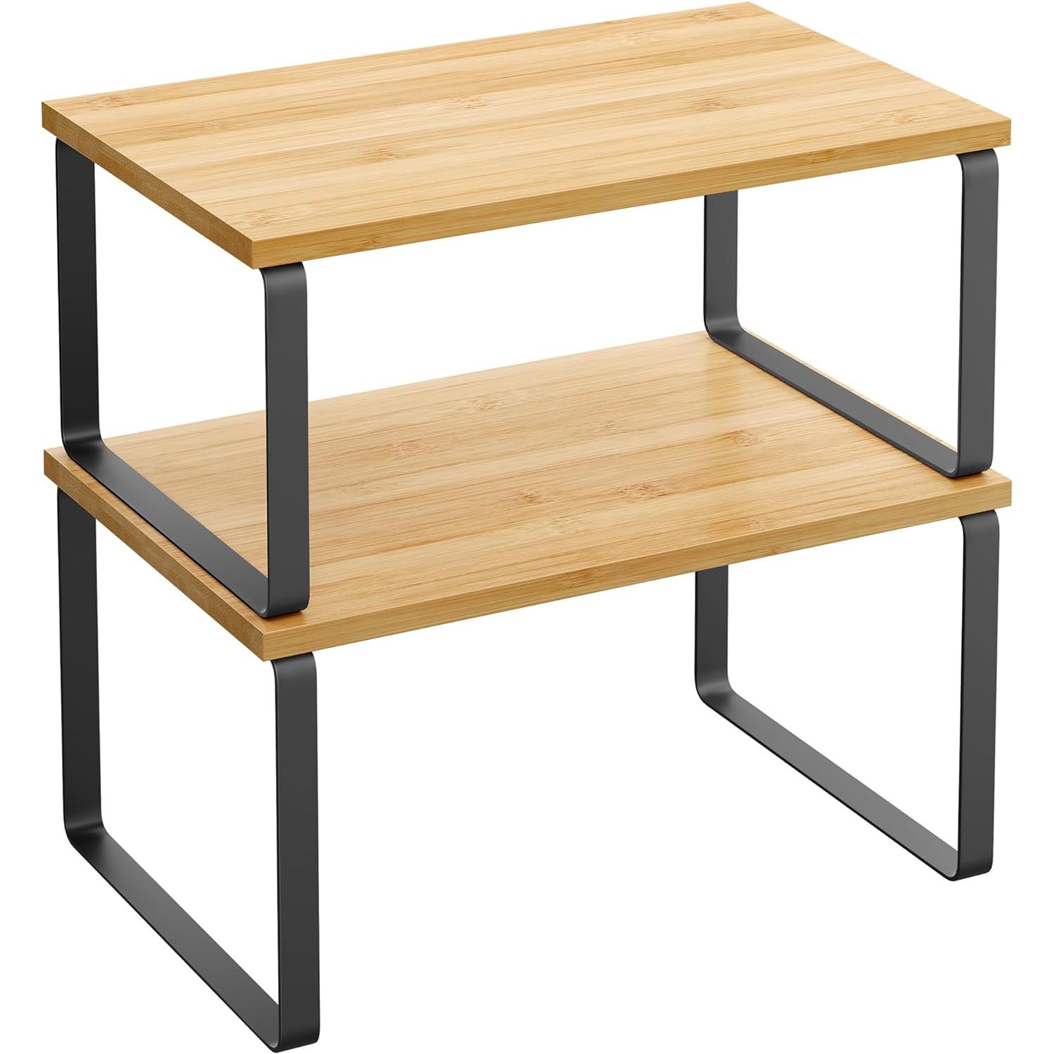 STARLEY-Juego de 2 Estantes para Especias, Organizador de Mostrador Expandible, Estante de armarios Apilable, Estante de almacenamiento de cocinaEstante Bambu X2 40 x19.5 x15.5 /40 x18.3x13.5 cm