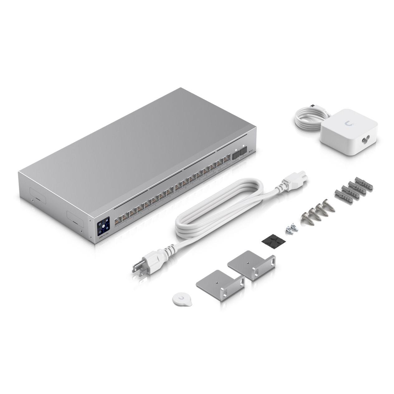 Ubiquiti - Switch USW-PRO-MAX-16 de 16 puertos 2.5G Layer 3 para red profesional con QoS y VLANs, 84 Gbit/s, rack 1U, apilable y eficiencia energética