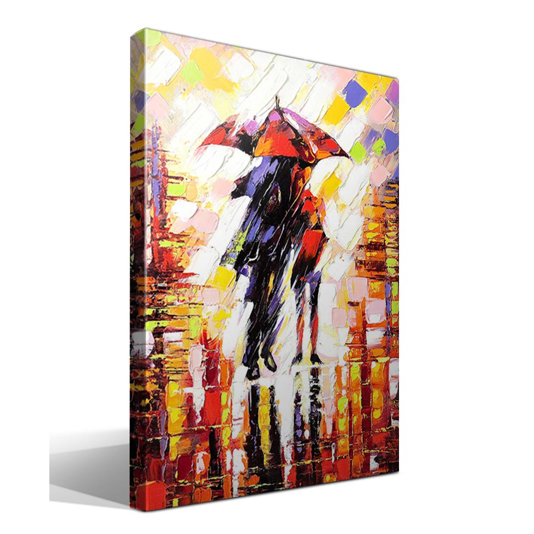 Cuadro Canvas Enamorados Bajo Paraguas - Alta Resolución - Lienzo de Algodón 100% - Bastidor de Madera Abeto - Fabricado en España