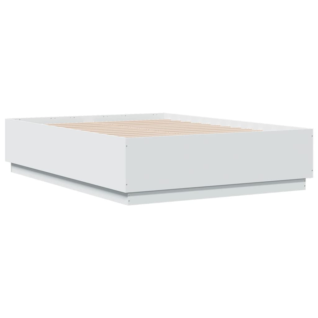 vidaXL Estructura de cama con LED madera ingeniería blanco 135x190 cm