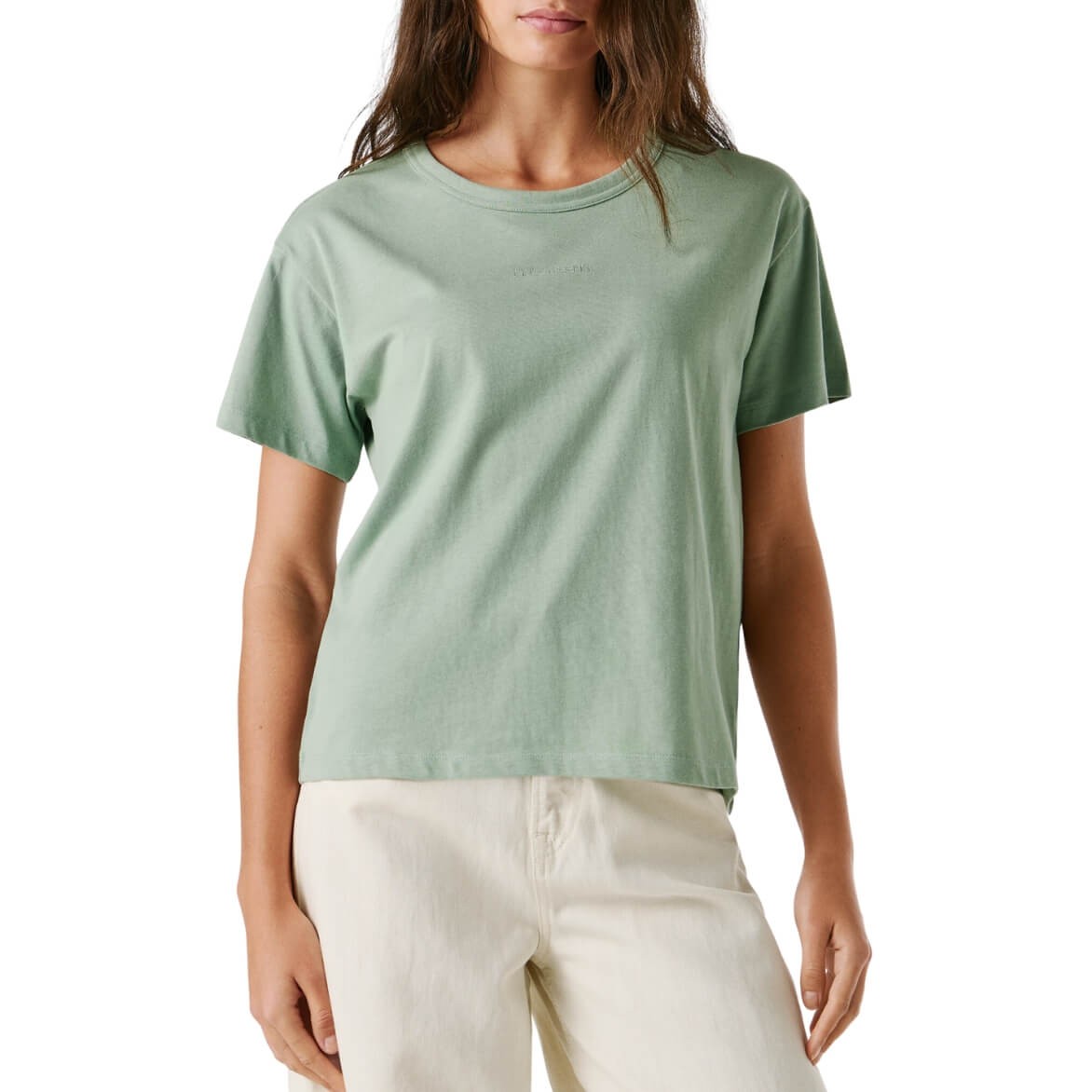 Camiseta Básica Mia Verde Con Logo En Strass De