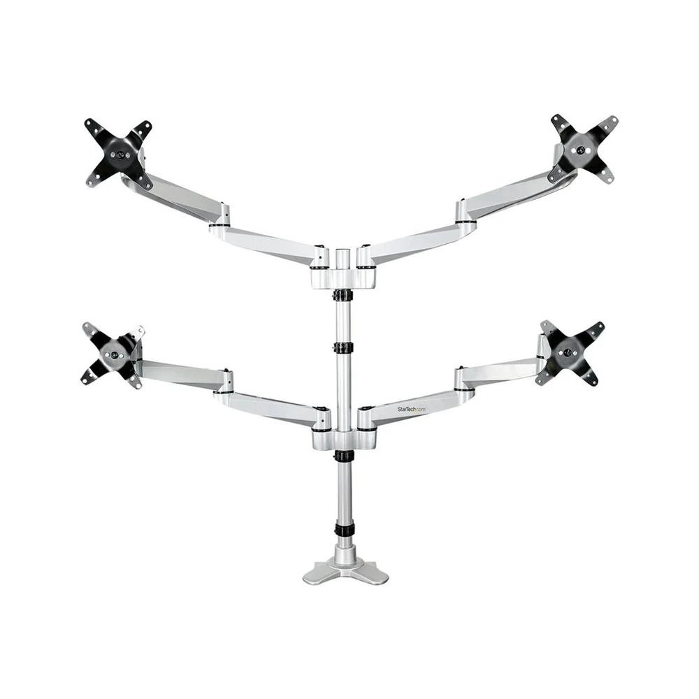 StarTech - Soporte para 4 monitores ARMQUADPS de aluminio resistente con ajuste ergonómico total y montaje en escritorio para oficinas y centros de control