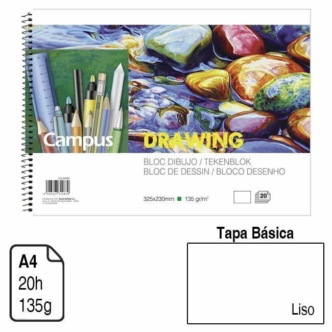 BLOC ESPIRAL DIBUJO 1u o 5u CAMPUS ORIGINAL DRAWING A4 TAPA BÁSICA 20 H. 135 G. LISO Y RECUADRO CALIDAD GARANTIZADA