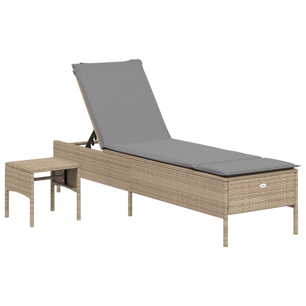 vidaXL Tumbona con cojín y mesita ratán sintético beige