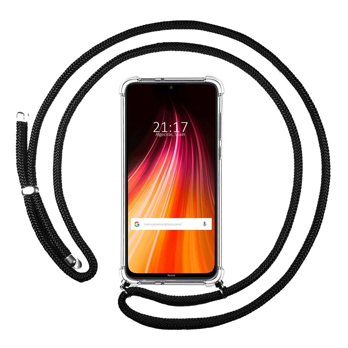 Tumundosmartphone Funda Colgante Transparente para Xiaomi Redmi Note 8T con Cordon Negro