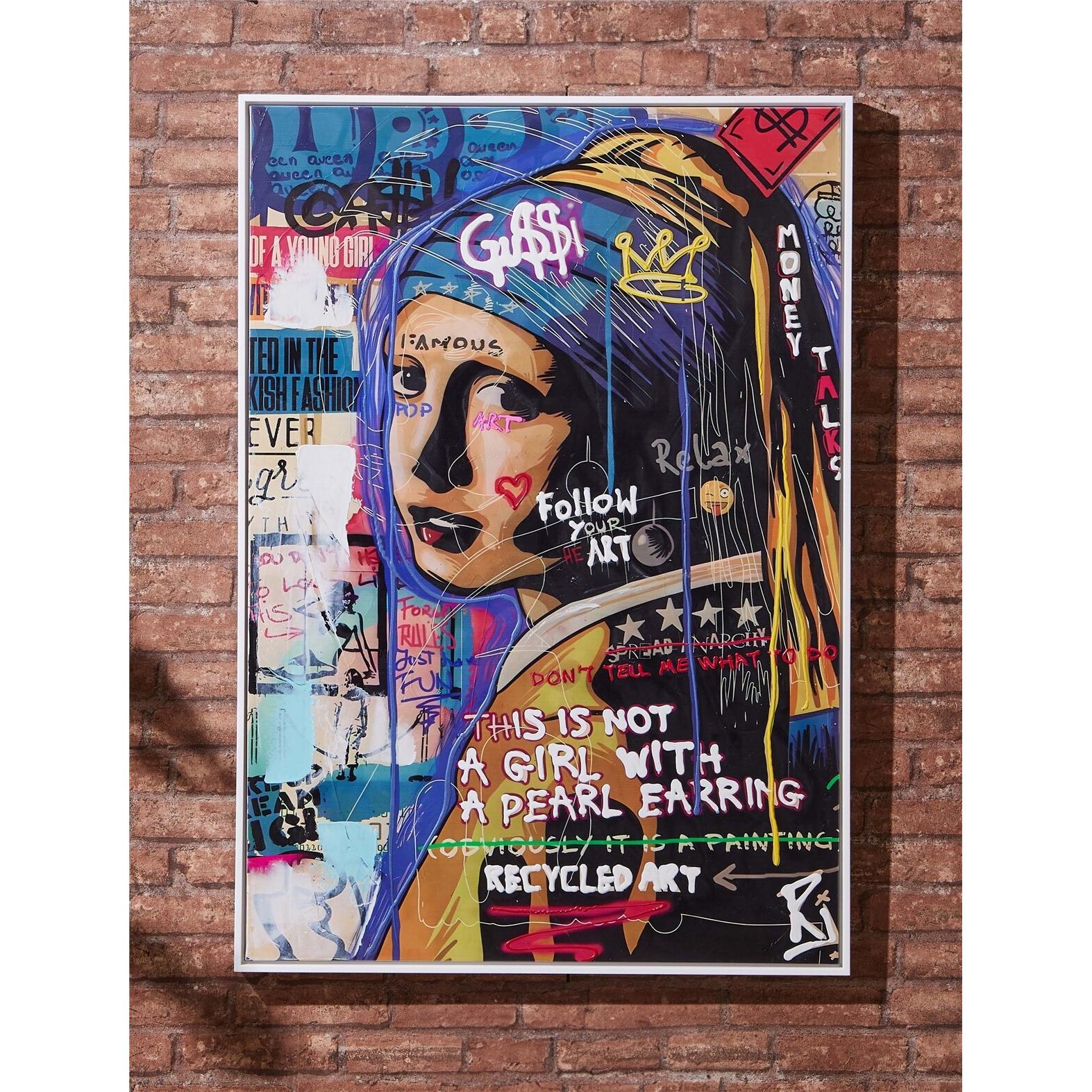 Lienzo impr. version grafiti joven de la perla 50% oleo c/marco 70x100 cms. 70x4x100 cms. El mejor complemento para tu hogar.