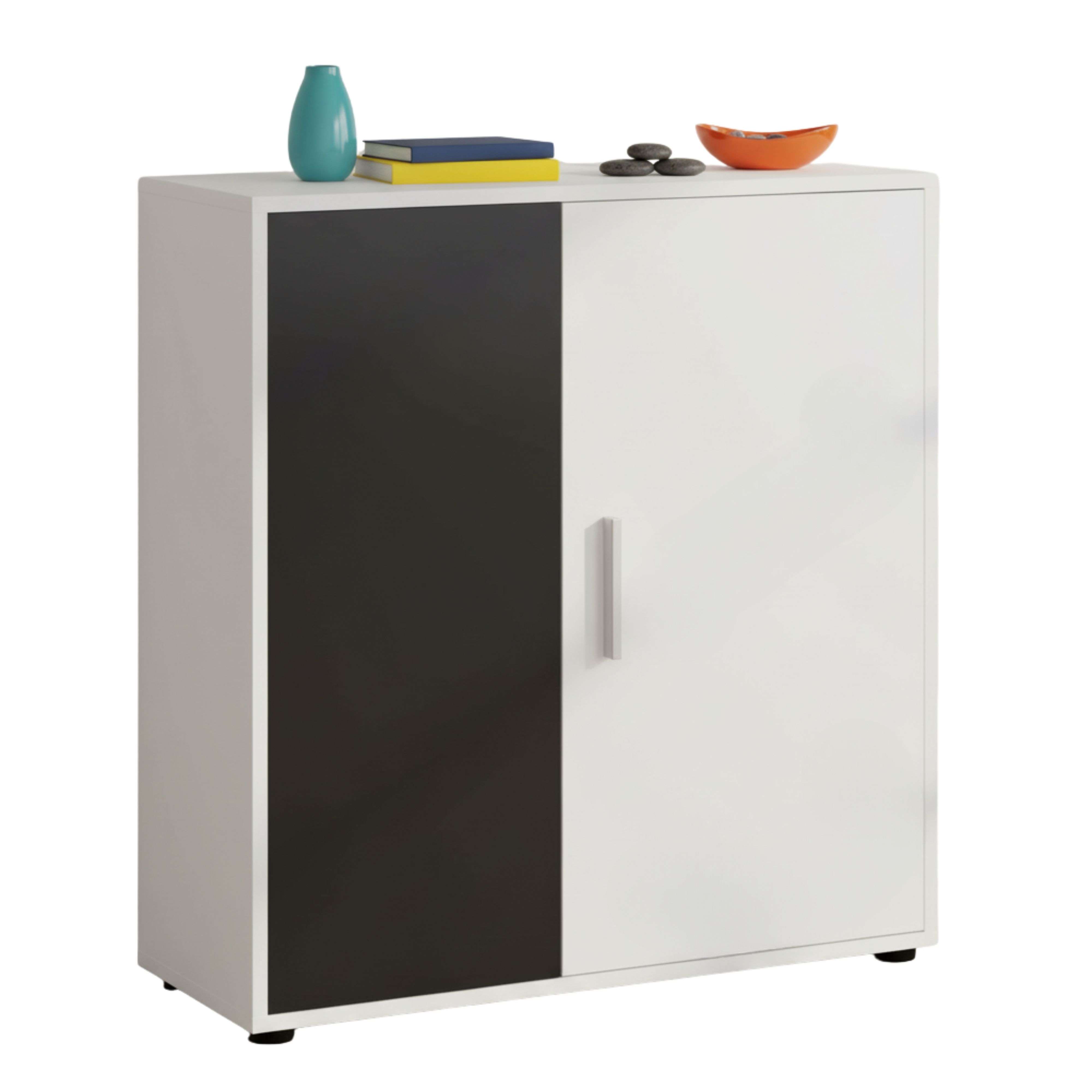 Miroytengo Rom Aparador Salón Comedor 2 Puertas 1 Estante Estilo Contemporáneo en Color Blanco Mate y Negro 80 cm