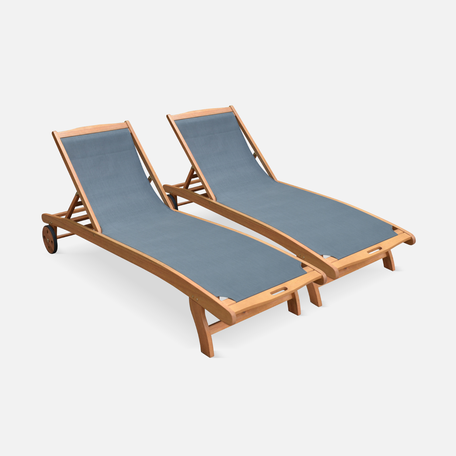 sweeek - Tumbona de madera multiposición con ruedas, set de 2, Marbella, Verde kaki, 196x68x91 cm