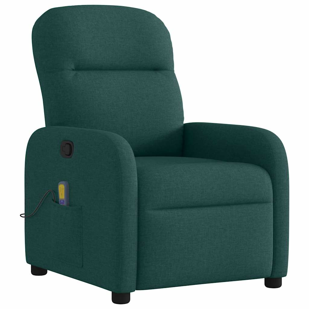 vidaXL Sillón de masaje reclinable de tela verde oscuro