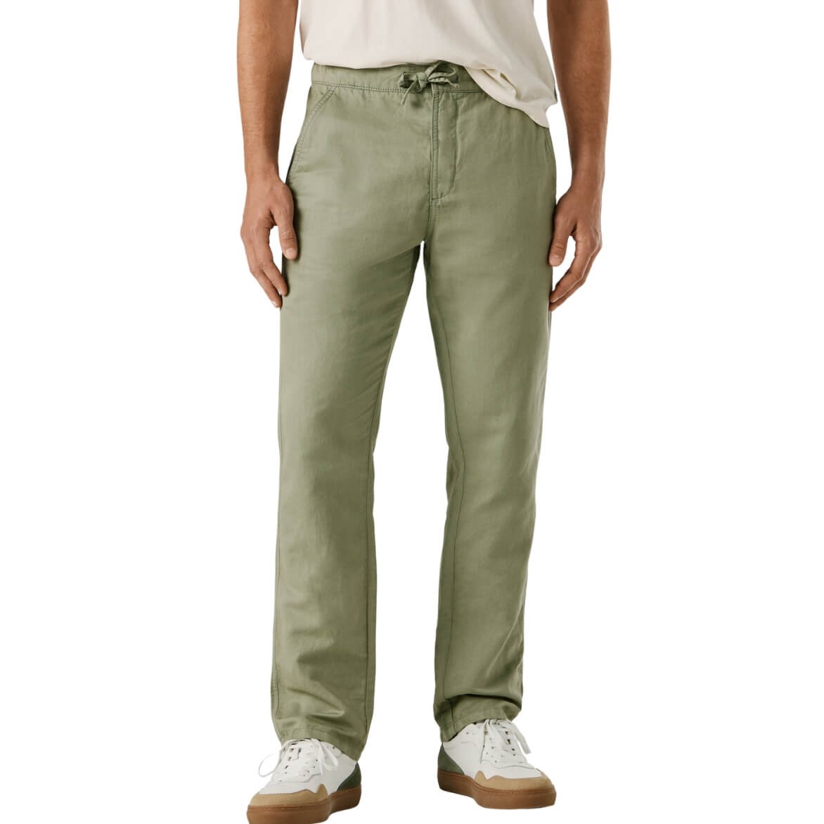 Pantalones Chinos En Lino Verde De