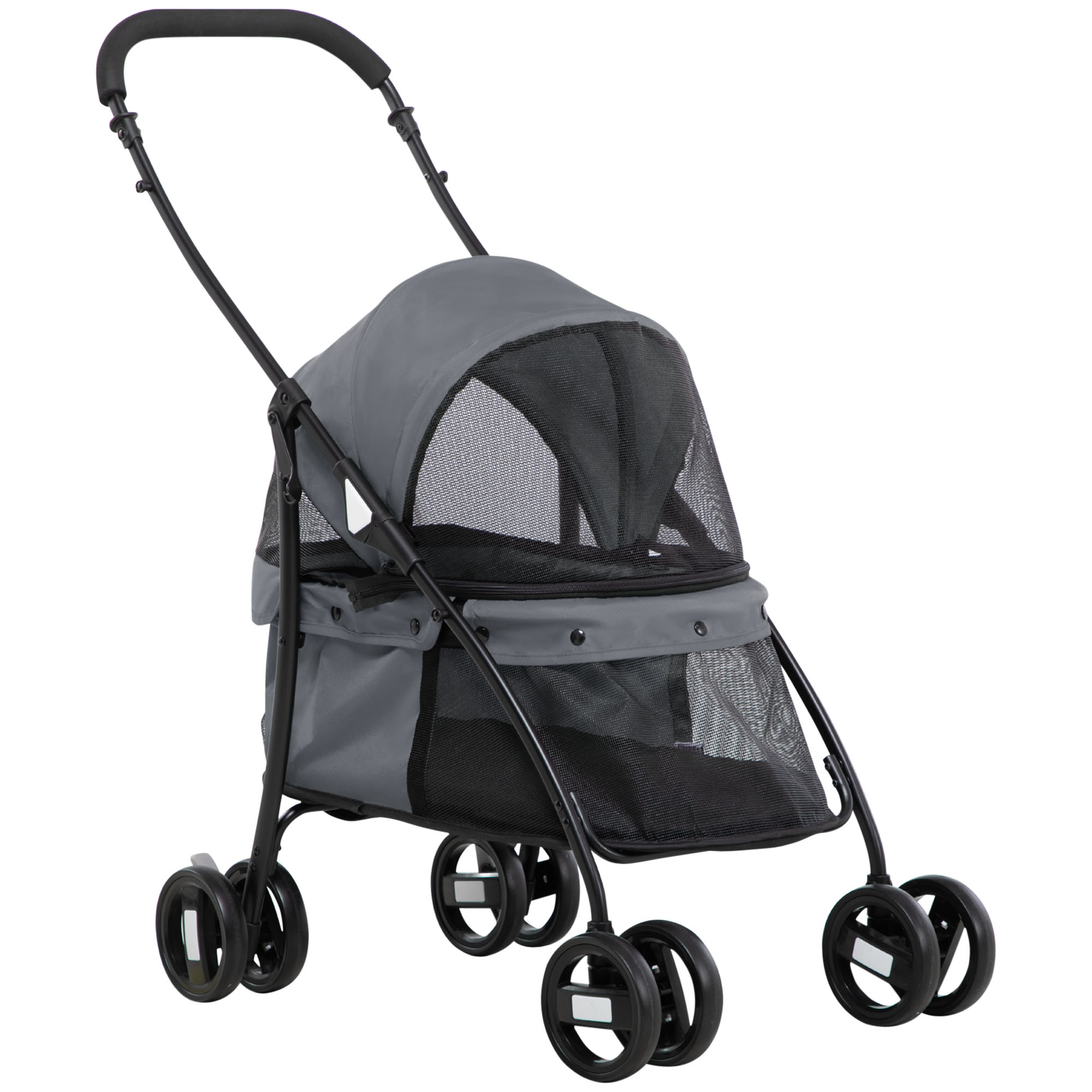 PawHut Cochecito para Mascotas Plegable Carrito para Perros y Gatos con Ventanas de Malla Cojín Lavable Correas de Seguridad Cubierta de Tela Oxford y Marco de Acero 82x47x97 cm