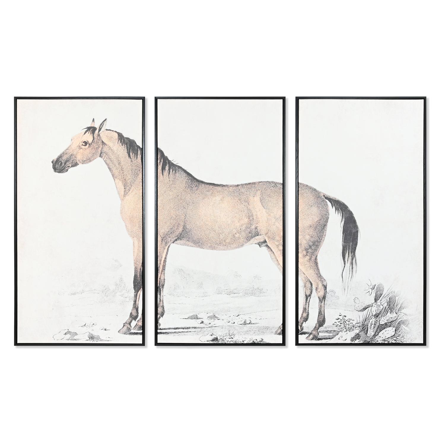 Cuadro Set 3 Ps Lienzo 180X4X120 Caballo Enmarcado El mejor complemento para tu hogar  -Fijalo-