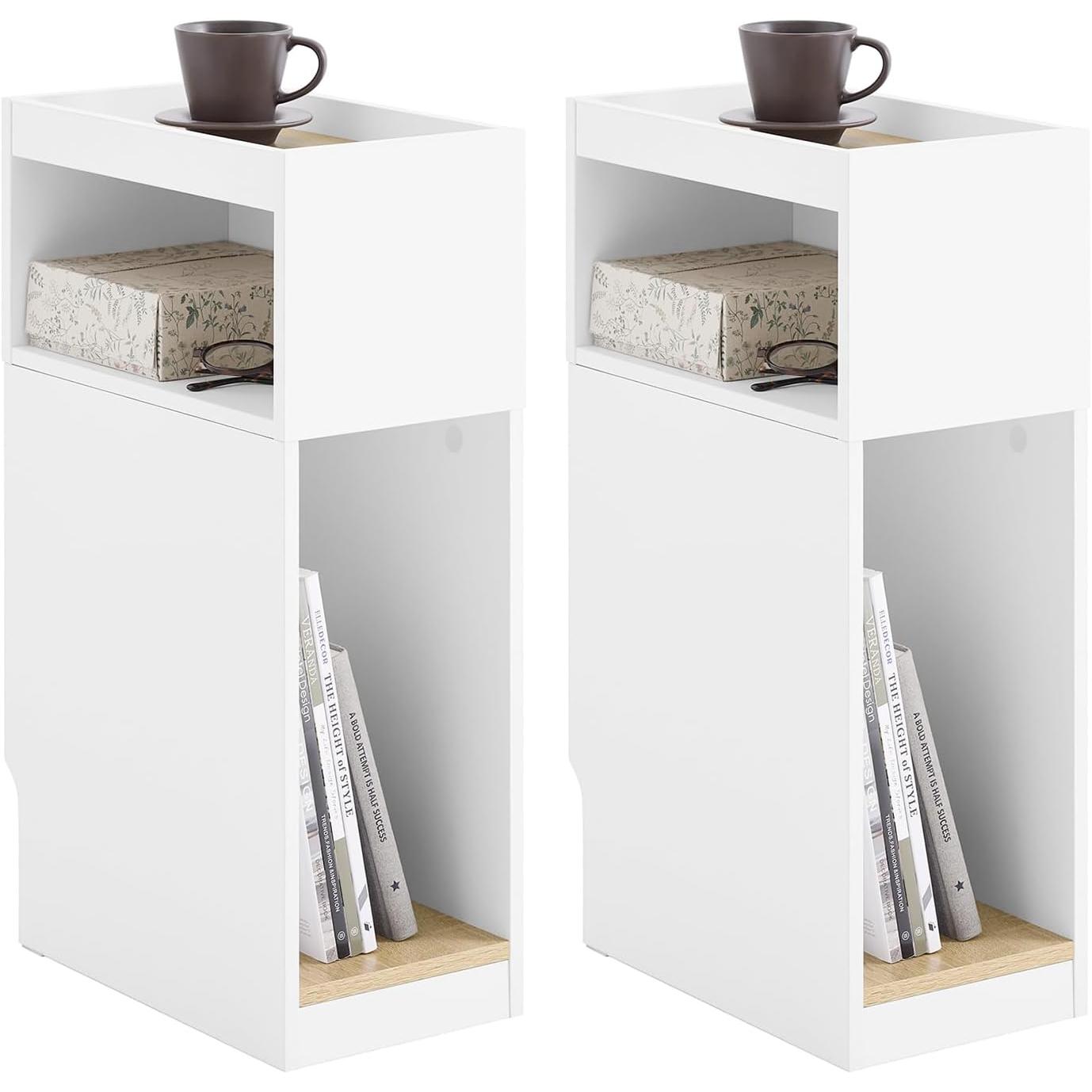 SoBuy Mesita de Noche Estrecha Moderna, Aglomerado Blanco, 20x35x60 cm (Pack de 2)