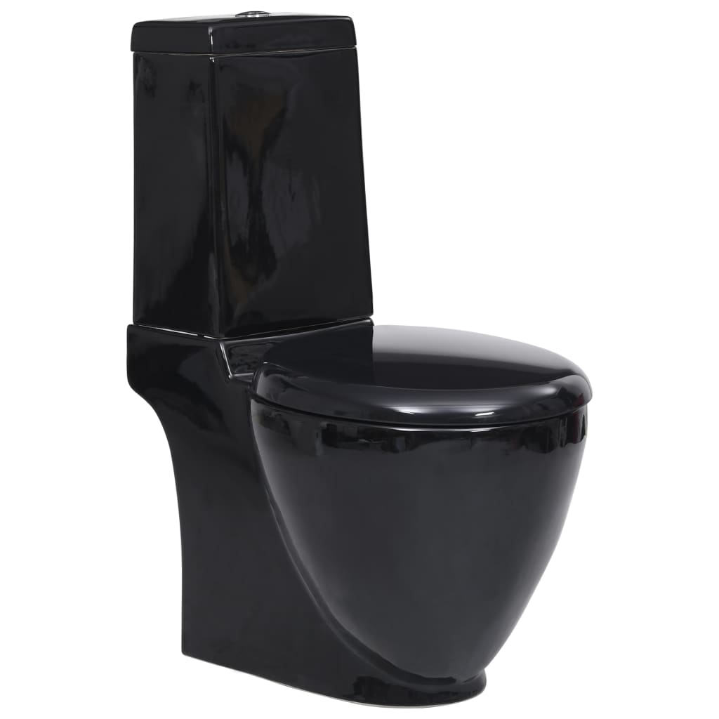 vidaXL Inodoro Redondo de Cerámica Flujo Hacia Abajo Cuarto de Baño Aseo Color Negro,  Blanco, y mas