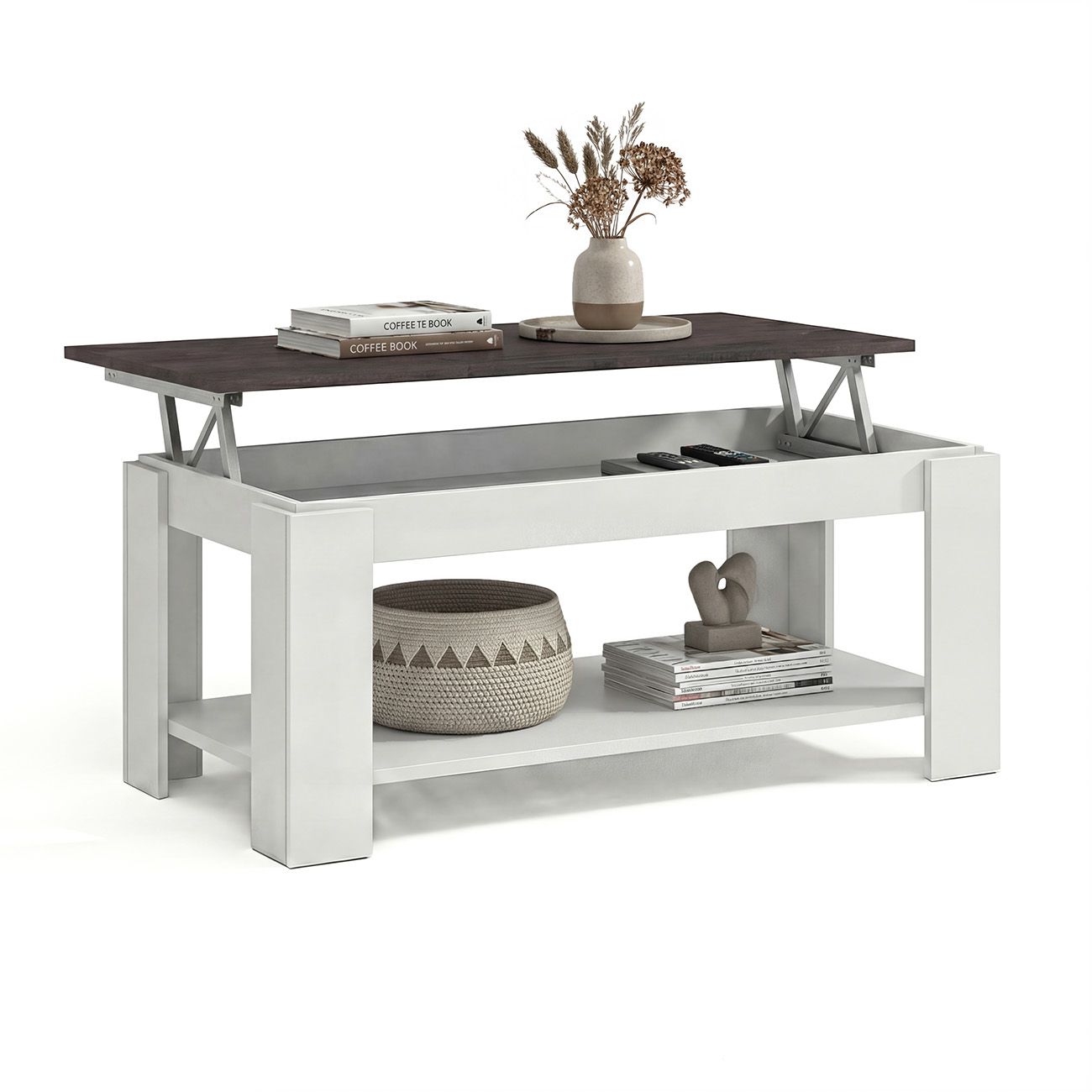 duehome - Mesa de centro elevable con almacenaje 102x43-54 cm Lya