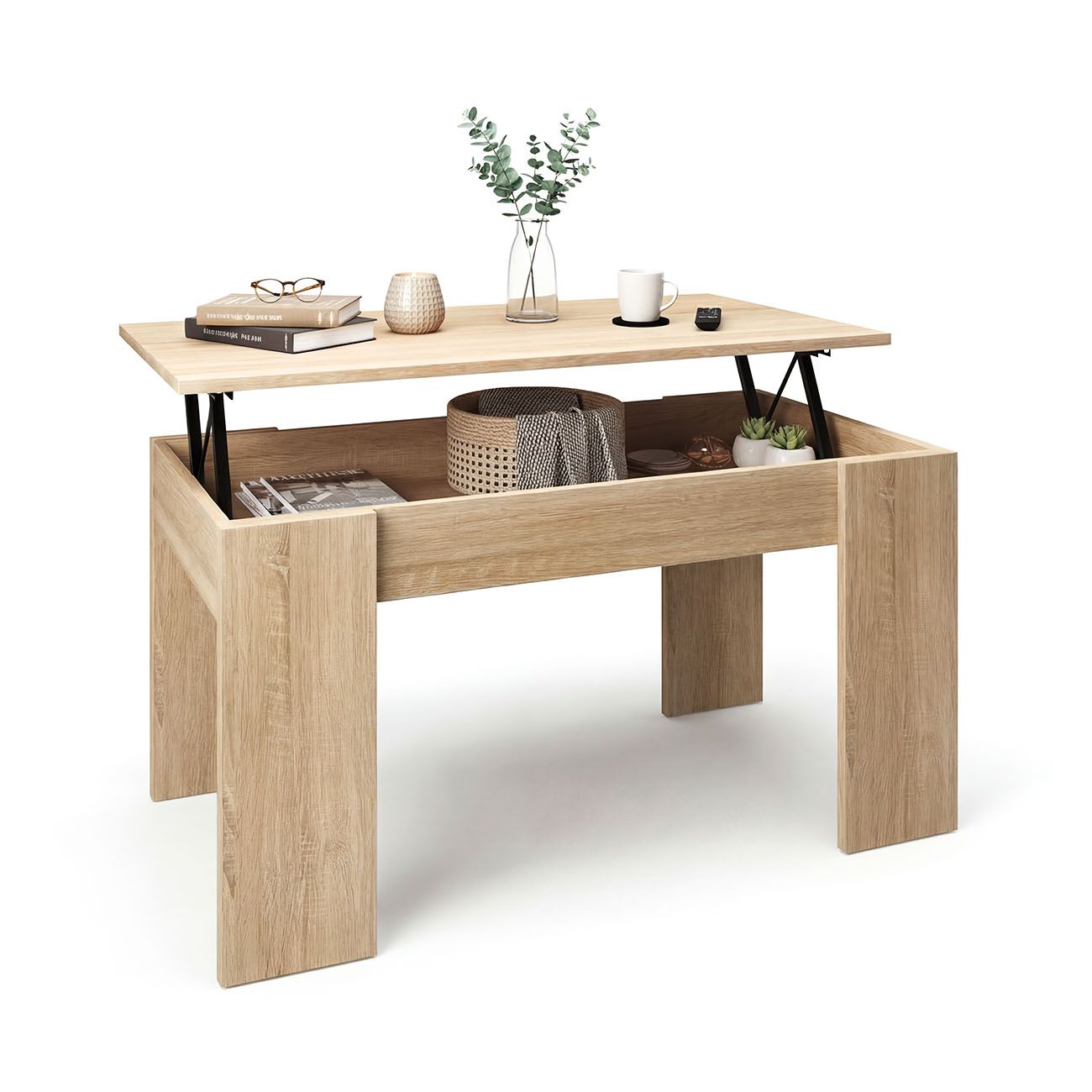 duehome - Mesa de centro elevable con almacenaje 90x43-53 cm Norak