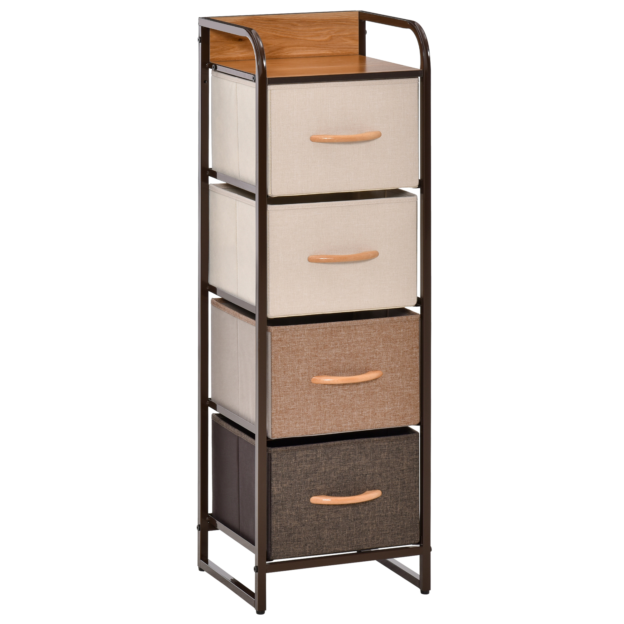 HOMCOM Cómoda con 4 Cajones de Tela Plegables, Cómoda para Dormitorio Estrecha con Marco Metálico, Cajonera para Espacios Pequeños, Sala de Estar, Vestidor, Baño, Multicolor