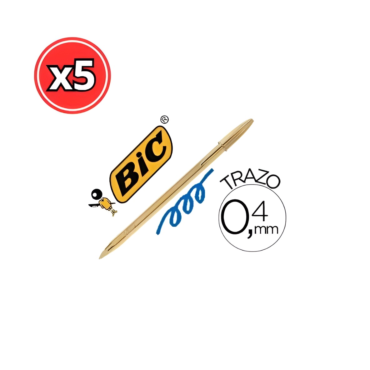 BOLIGRAFO BIC SHINE CELEBRATE ORO TINTA AZUL 5 UNIDADES