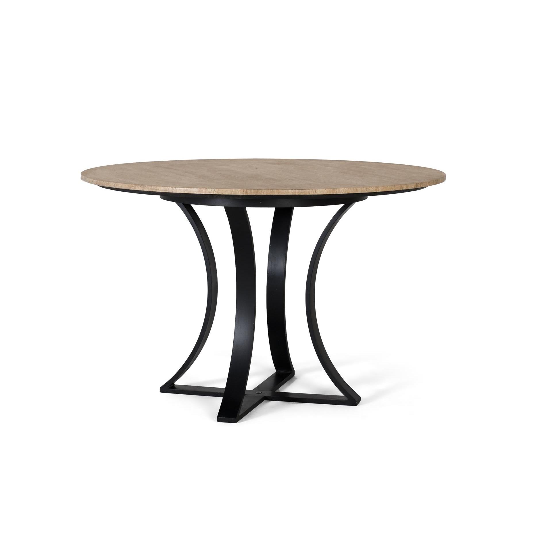 Mesa de comedor de mármol travertino y base de metal 120cm