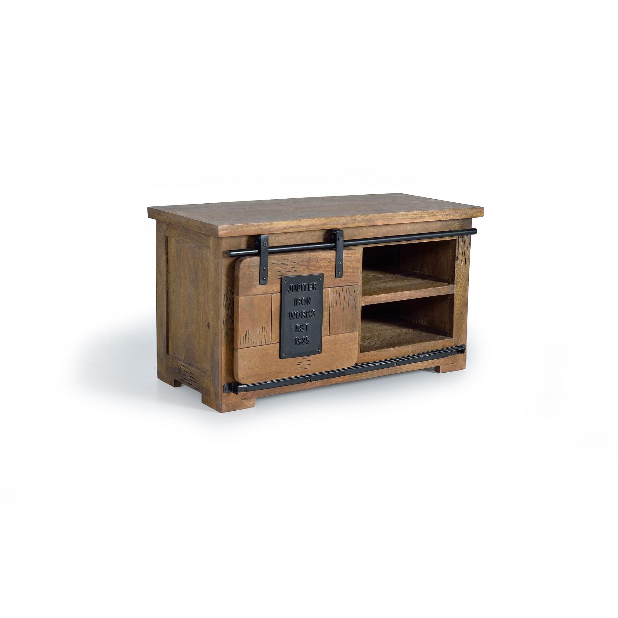 Mueble televisor en madera de acacia y detalles en metal natural