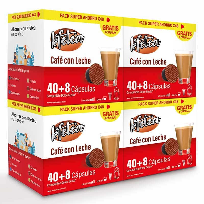 Mogorttini - Cafe con leche Kfetea 4 cajas de 48 capsulas compatibles Dolce Gusto 8436583660577