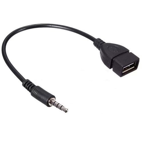 CABLEPELADO Cable Adaptador USB Hembra a Jack 3.5mm AUX Macho, Cable convertidor Apto para conectar Dispositivo USB a Toma AUX del Coche, 20 cm, Negro