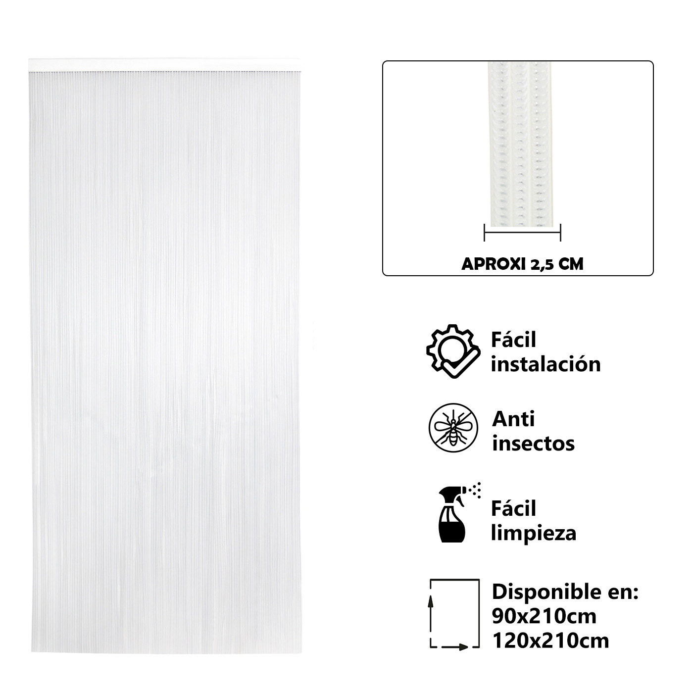 Cortina Plana de PVC Anti insectos para Puerta Exterior o Interior, Material PVC – Libre de Insectos