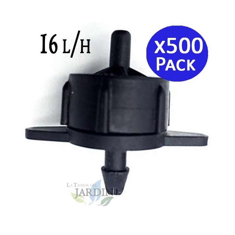SUINGA Pack 500 Gotero de riego desmontable 16 litros/hora, turbulento, ideal para riego eficiente en jardines y cultivos