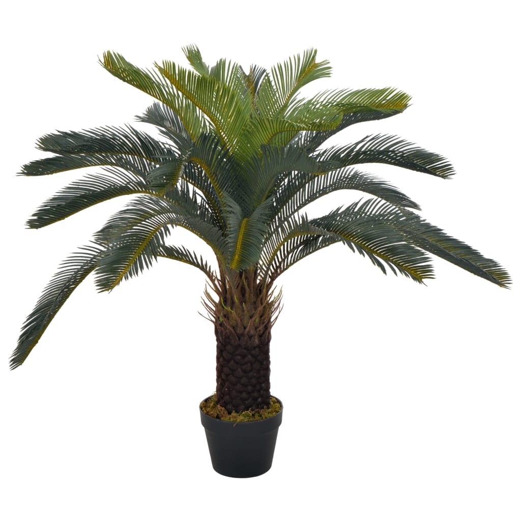 vidaXL Planta Artificial Palmera Cica Verde Maceta Flores Plástico Decorativas Dimensiones 90 cm, 125 cm