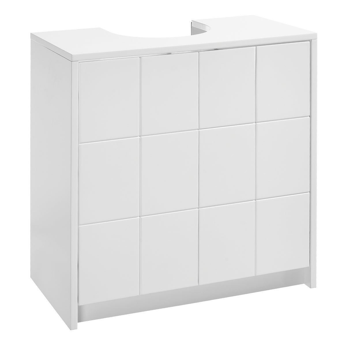 Mueble bajo lavabo pie de tablero laminado blanco 56x30x60 cm Diseño de puertas a cuadros. Incluye estante regulable en altura que aprovecha el espacio en baños de tamaño reducido CasaSelección