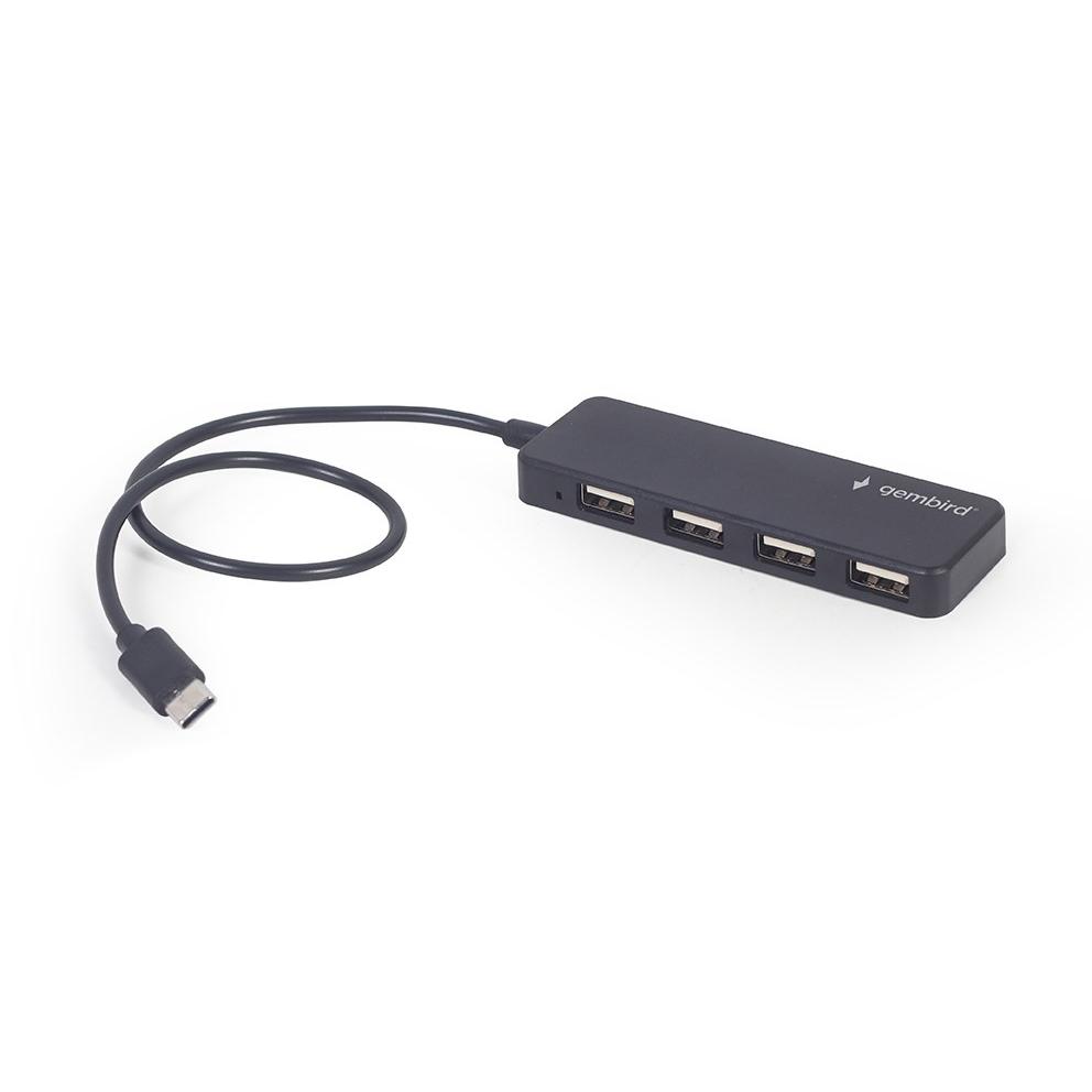 Gembird uhb-cm-u2p4-01 concentrador usb tipo c de 4 puertos, negro