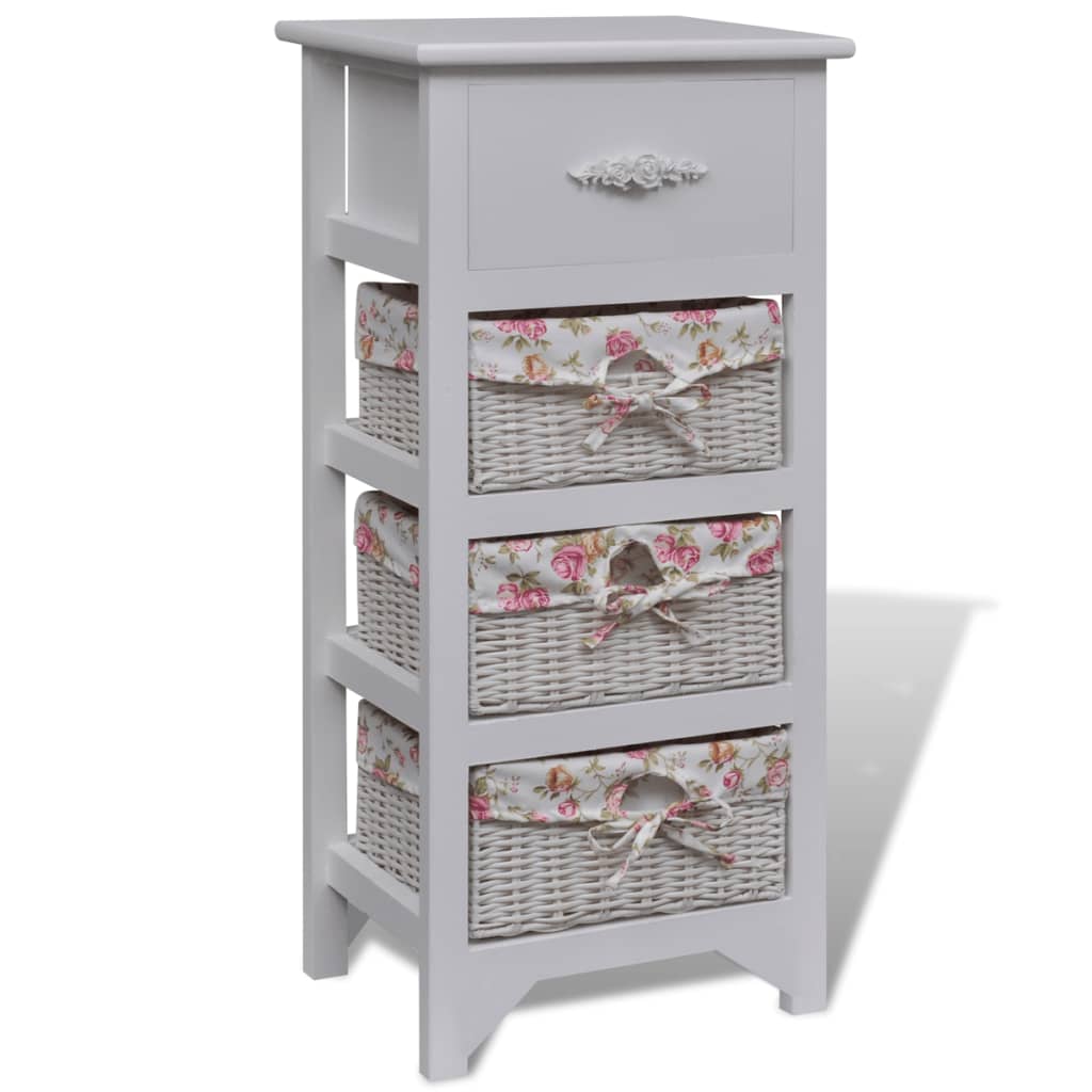 vidaXL Mueble con 1 cajón y 3 cestas madera de paulonia blanco 35x27x73.5 cm