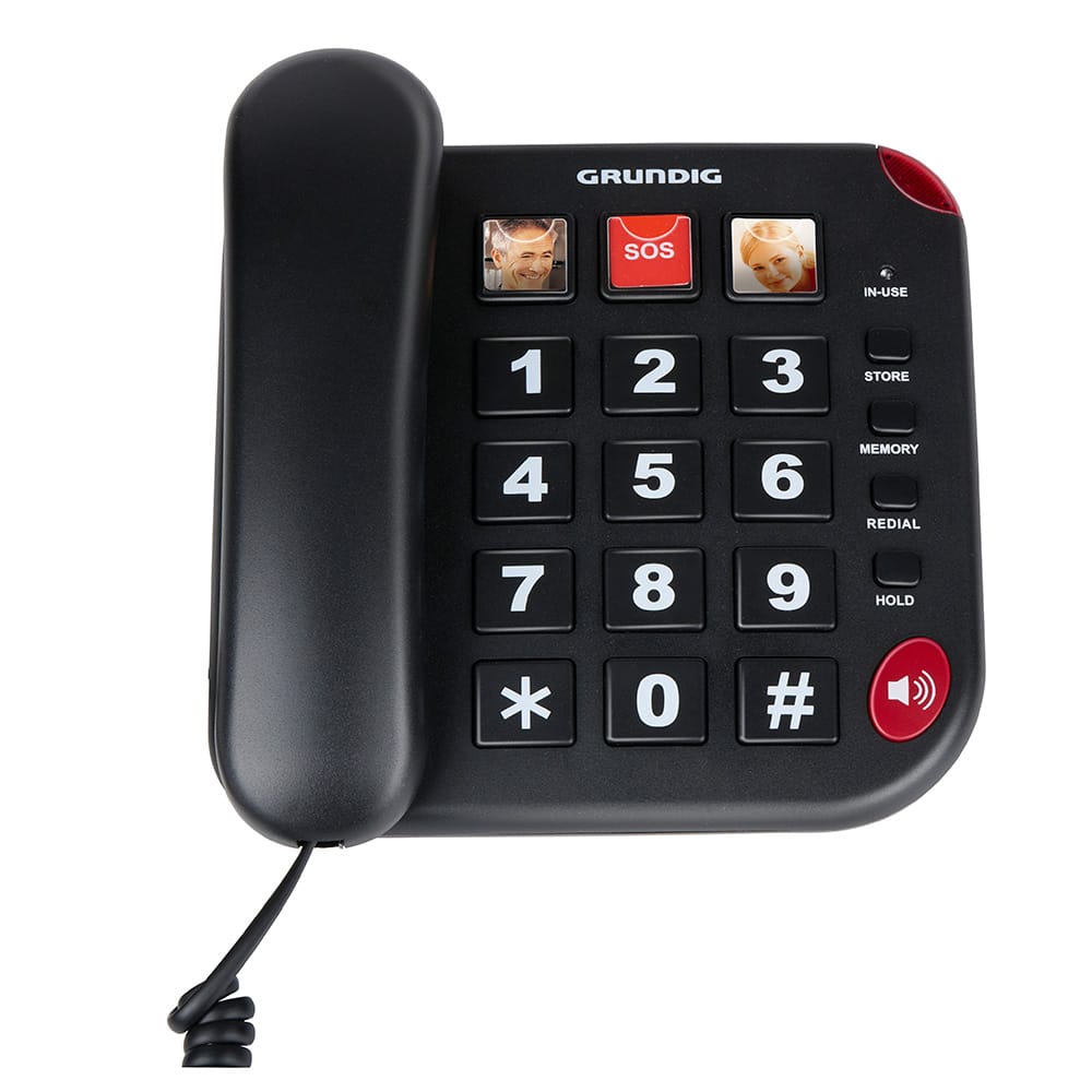 Grundig Seniorentelefon Haustelefon - Haustelefon Senioren mit großen Tasten - Seniorentelefon mit Foto-Schnelltasten - Lautsprecher und SOS-Taste - Negro