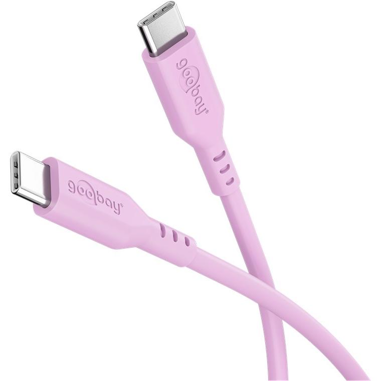 goobay Cable USB-C a USB-C de silicona 1.5 m, pink – carga rápida 60 W PD, transferencia de datos 480 Mbit/s, flexible, anti-enredos, con brida de sujeción, para smartphones, portátiles, consolas