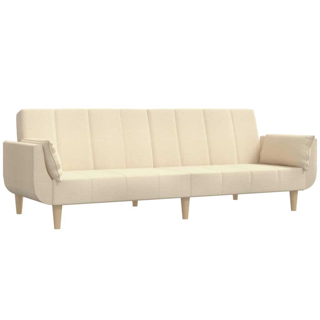 vidaXL Sofá cama de 2 plazas con dos almohadas tela color crema