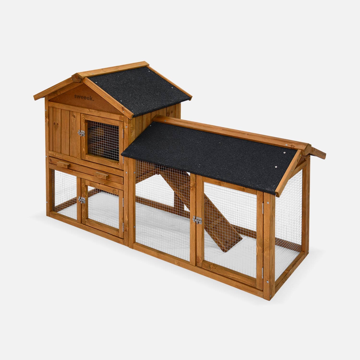 sweeek - Conejera de madera para 4 conejos , Hotot , 147x52x85