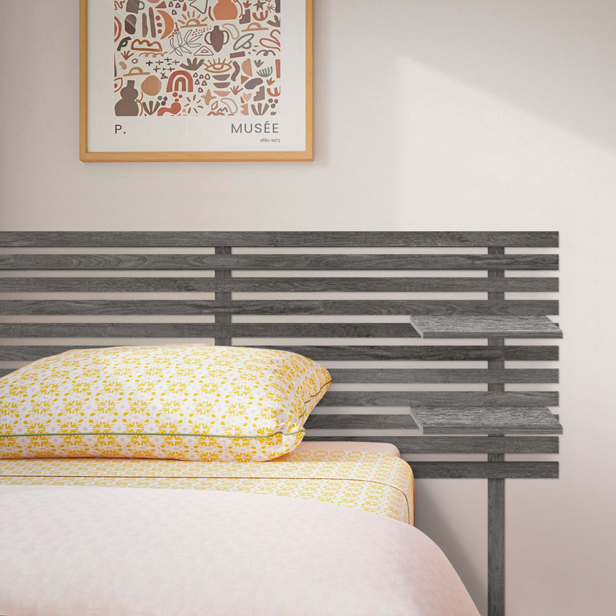 Cabecero con Estantes de Madera reciclada DM Colgante Pared Estilo Palet Japones con Patas