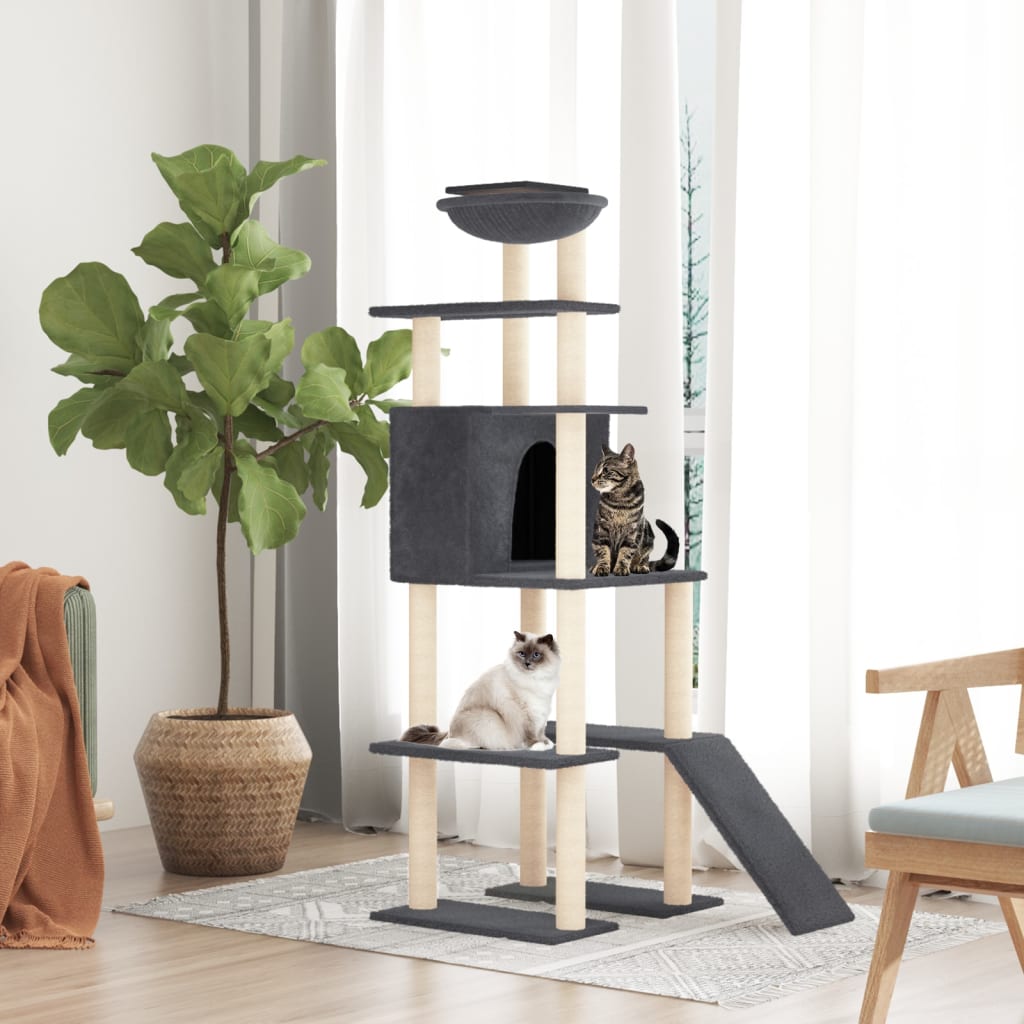 vidaXL Rascador para gatos con postes de sisal 166 cm torre para gatos Color Crema,  Gris claro,  Gris oscuro y mas