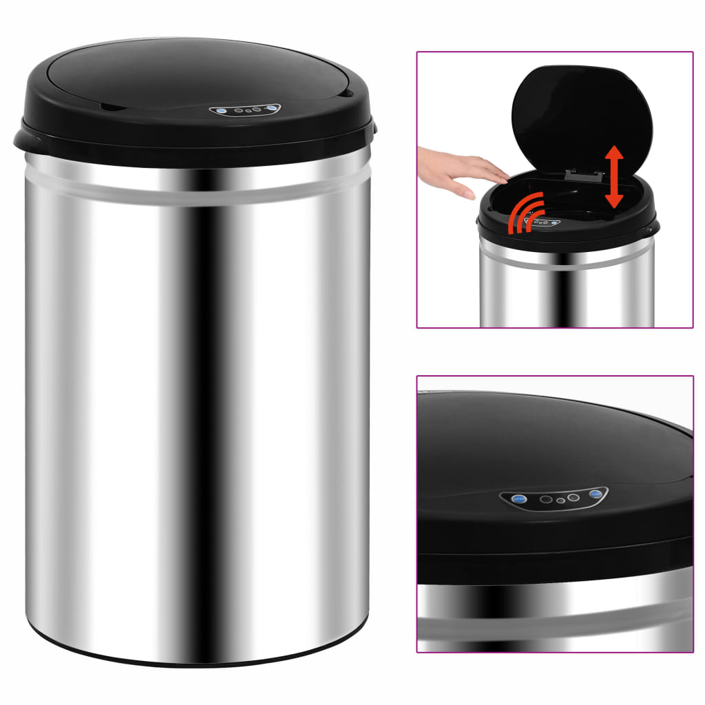 vidaXL Cubo de Basura con Sensor Automático 30 L Acero Inoxidable Papelera Color Plateado,  Negro, y mas
