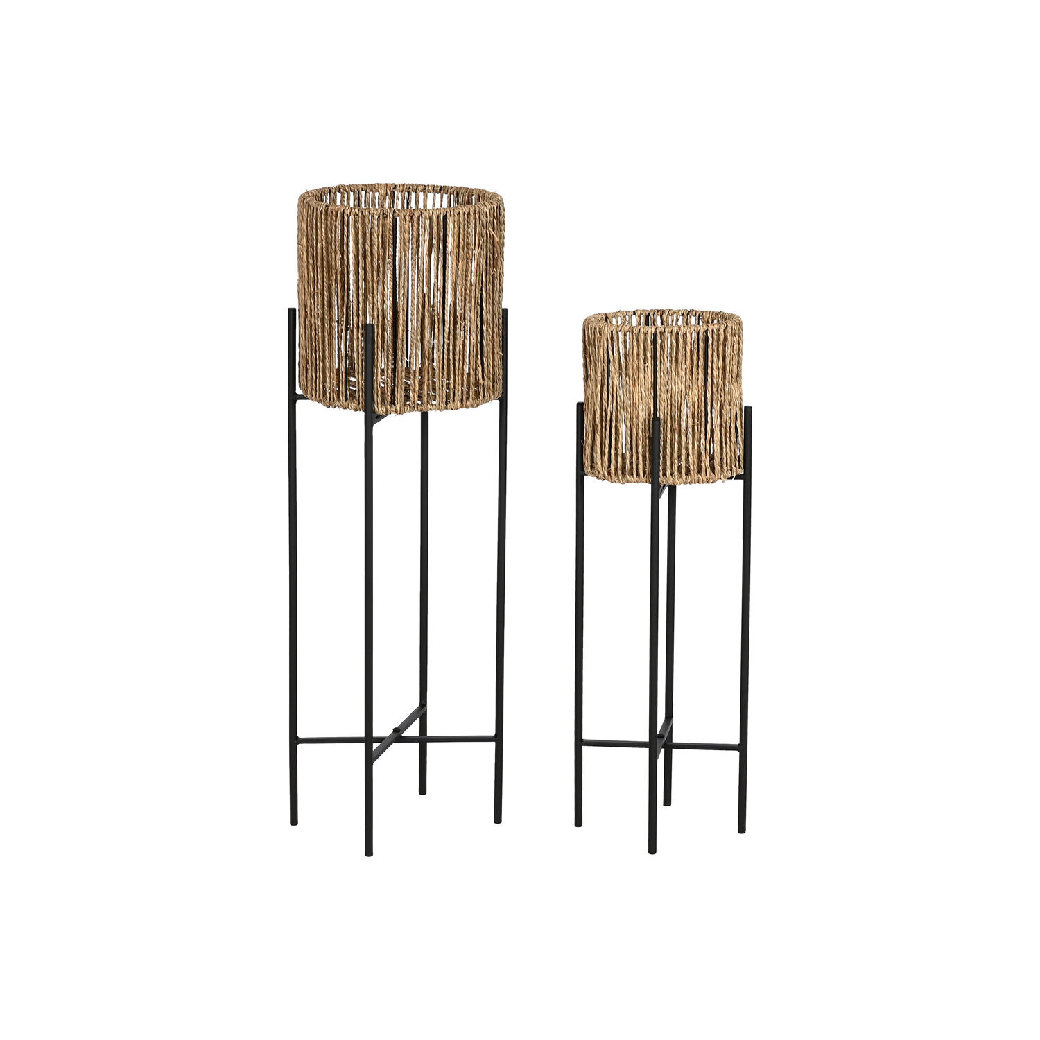 Macetero set 2 metal fibra 24x24x77 negro , El mejor complemento para tu hogar.