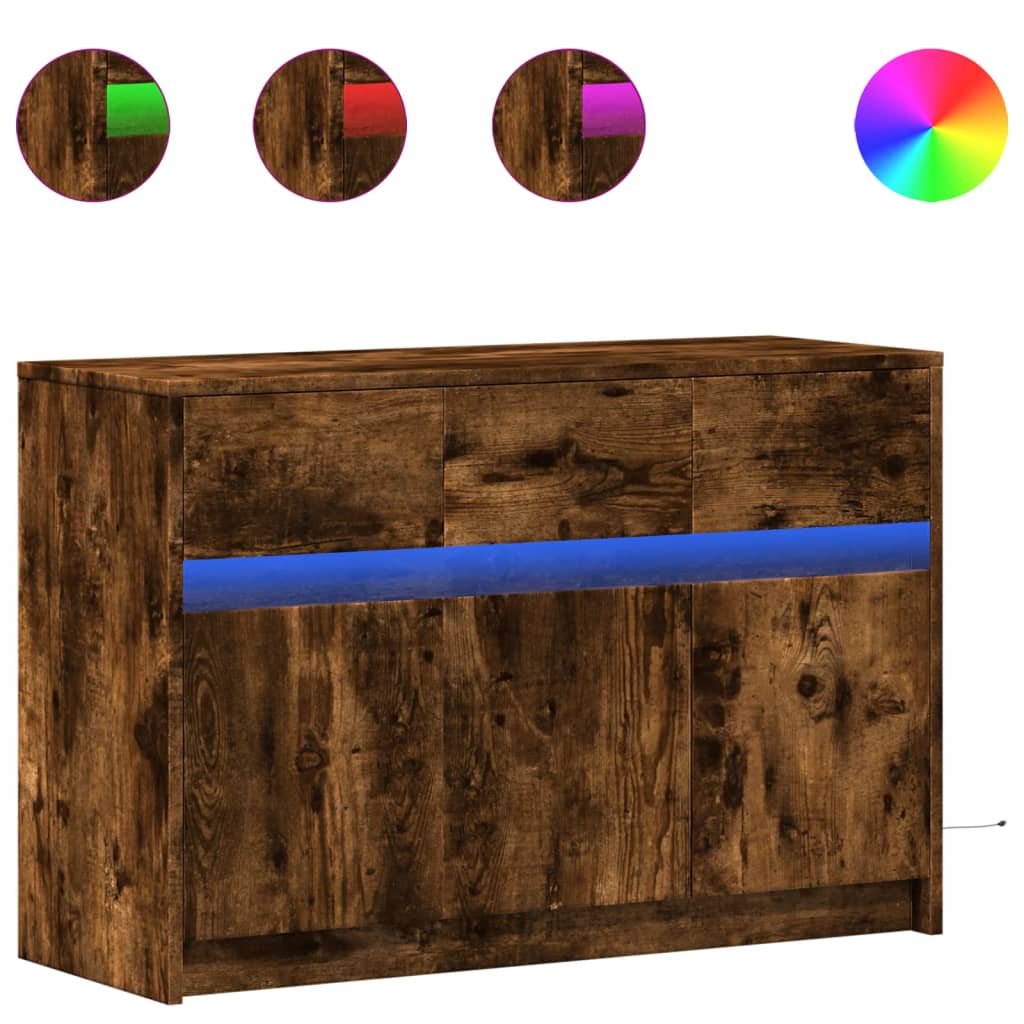 vidaXL Mueble de TV LED madera ingeniería roble ahumado 91x34x61 cm