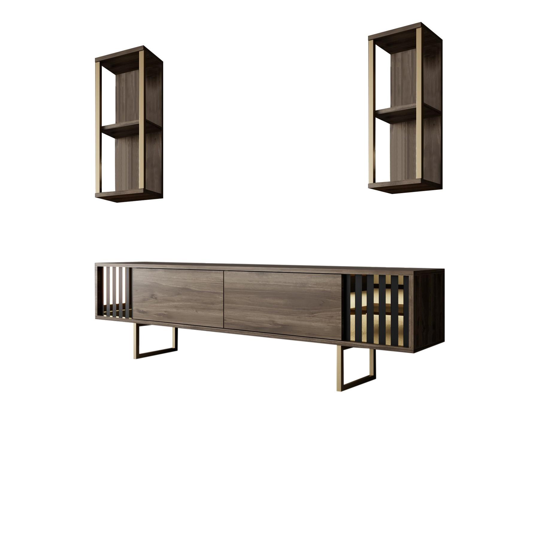 Habitat y Jardin - Soporte de TV de madera "Gold Line" - 180 x 30 x 48 cm - NogalNegro