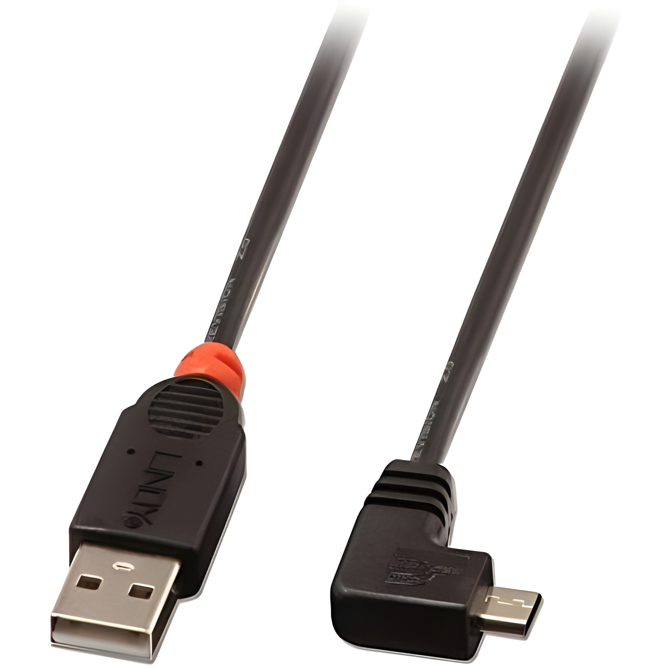 Lindy 31976 - Cable acodado USB 2.0, conector tipo A macho a tipo micro B, ángulo de 90º, 1 m, color negro